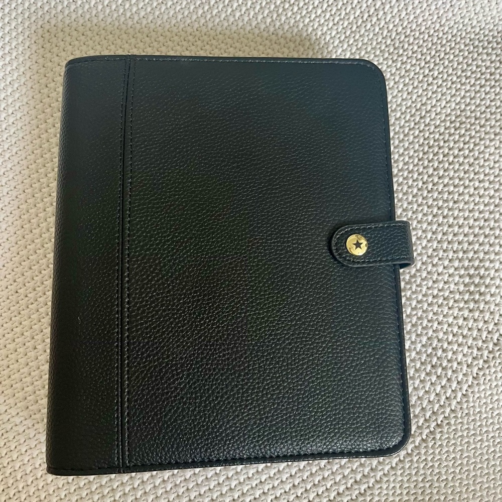 Black Pebbled Leather Organizer with Gold Snap - Picture 1 of 4